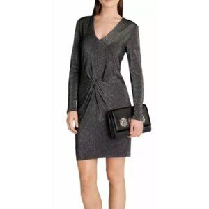 NWT Ted Baker London Front Twist Sparkle Mini Dress Long Sleeve Size 0 [jb]